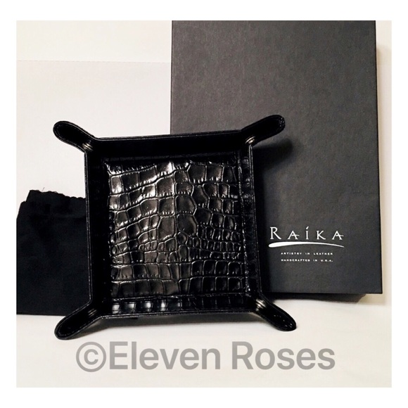 Raika Black Leather Snap Travel Valet Tray - Picture 1 of 8